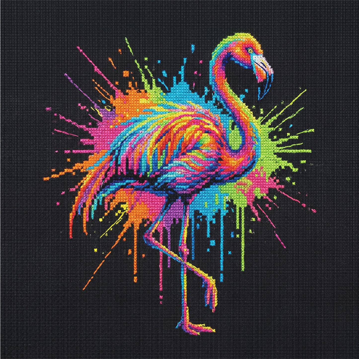 Colorful Splash Flamingo - Full 14CT Counted Cross Stitch 30x30CM - Yishu