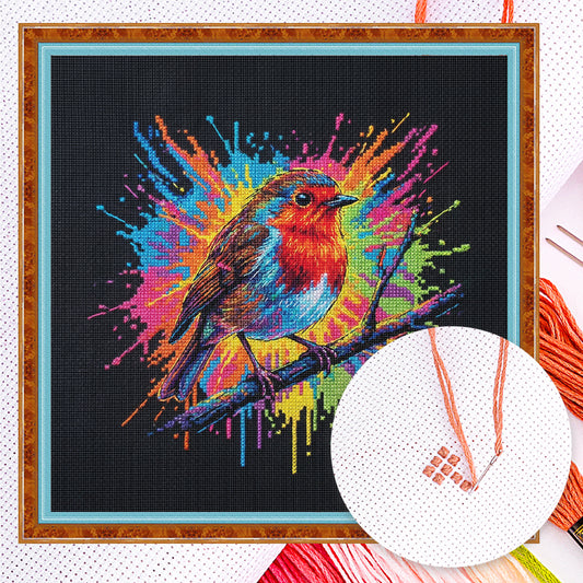 Colorful Splash Robin - Full 14CT Counted Cross Stitch 30x30CM - Yishu