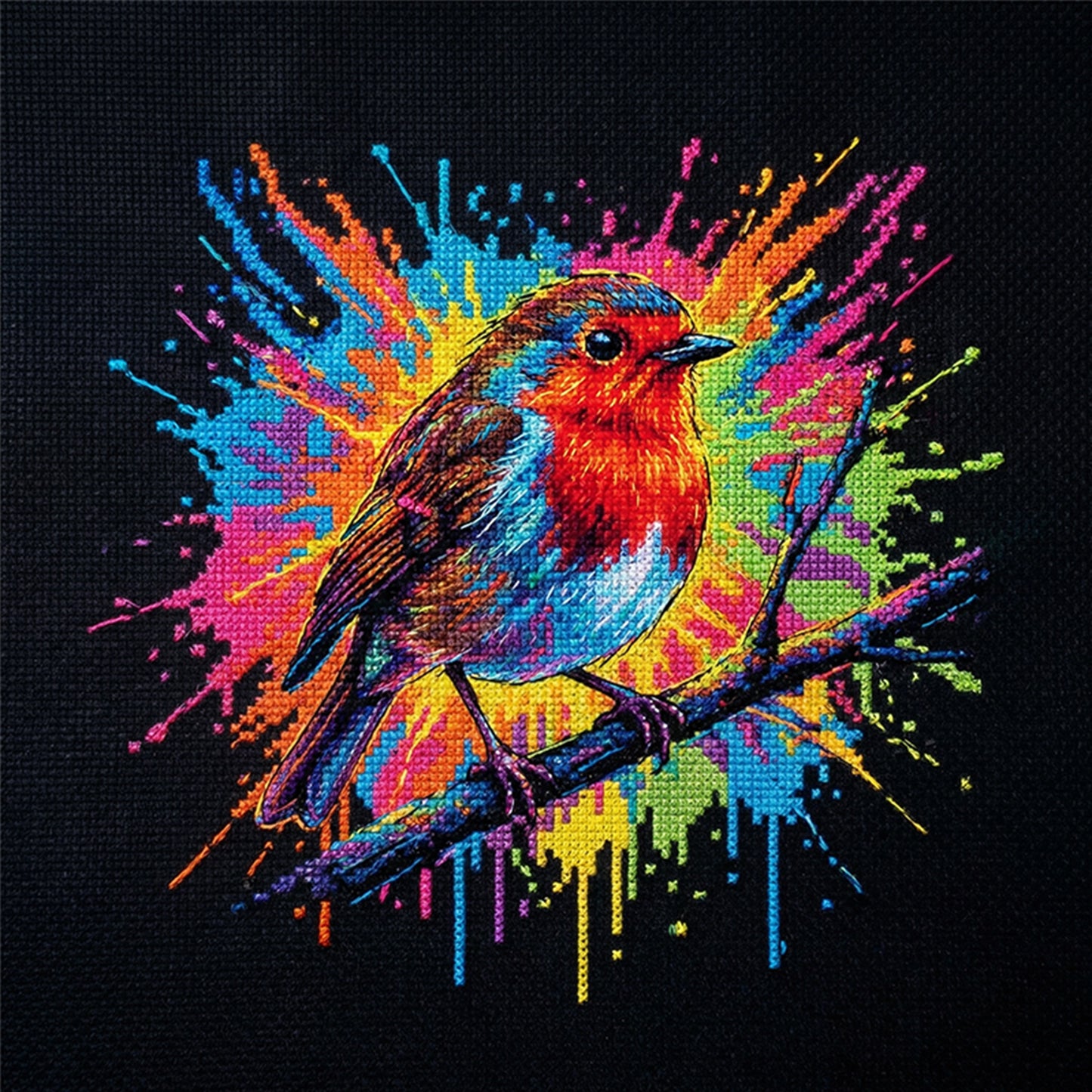 Colorful Splash Robin - Full 14CT Counted Cross Stitch 30x30CM - Yishu