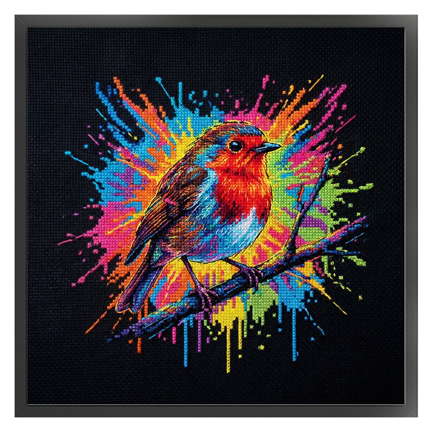 Colorful Splash Robin - Full 14CT Counted Cross Stitch 30x30CM - Yishu