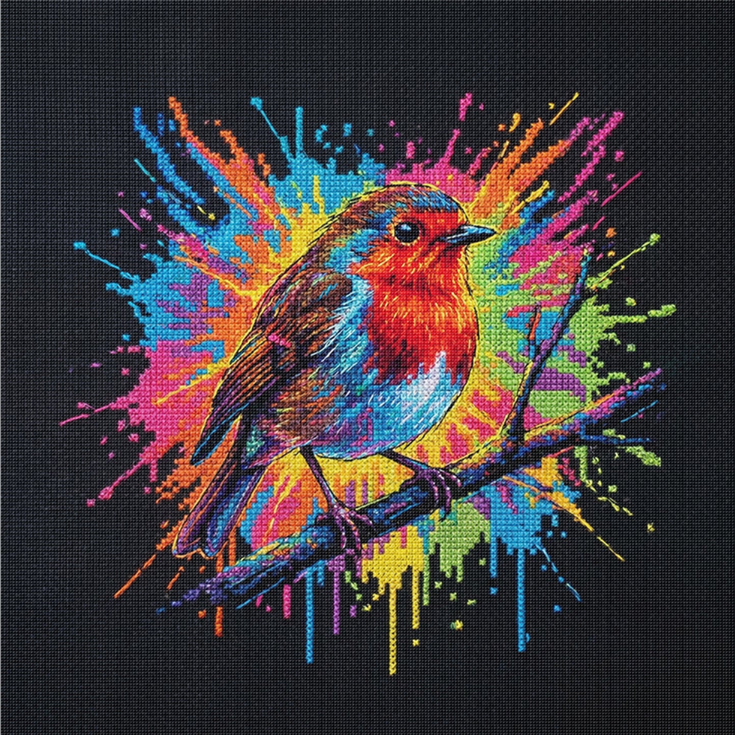 Colorful Splash Robin - Full 14CT Counted Cross Stitch 30x30CM - Yishu