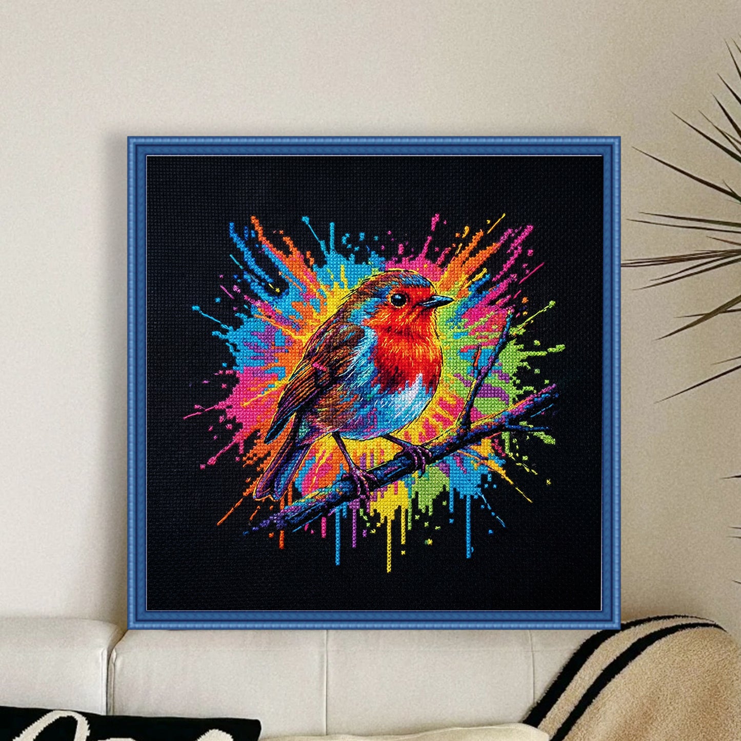 Colorful Splash Robin - Full 14CT Counted Cross Stitch 30x30CM - Yishu