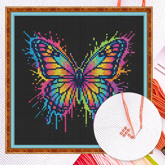 Colorful Splash Butterfly - Full 14CT Counted Cross Stitch 30x30CM - Yishu