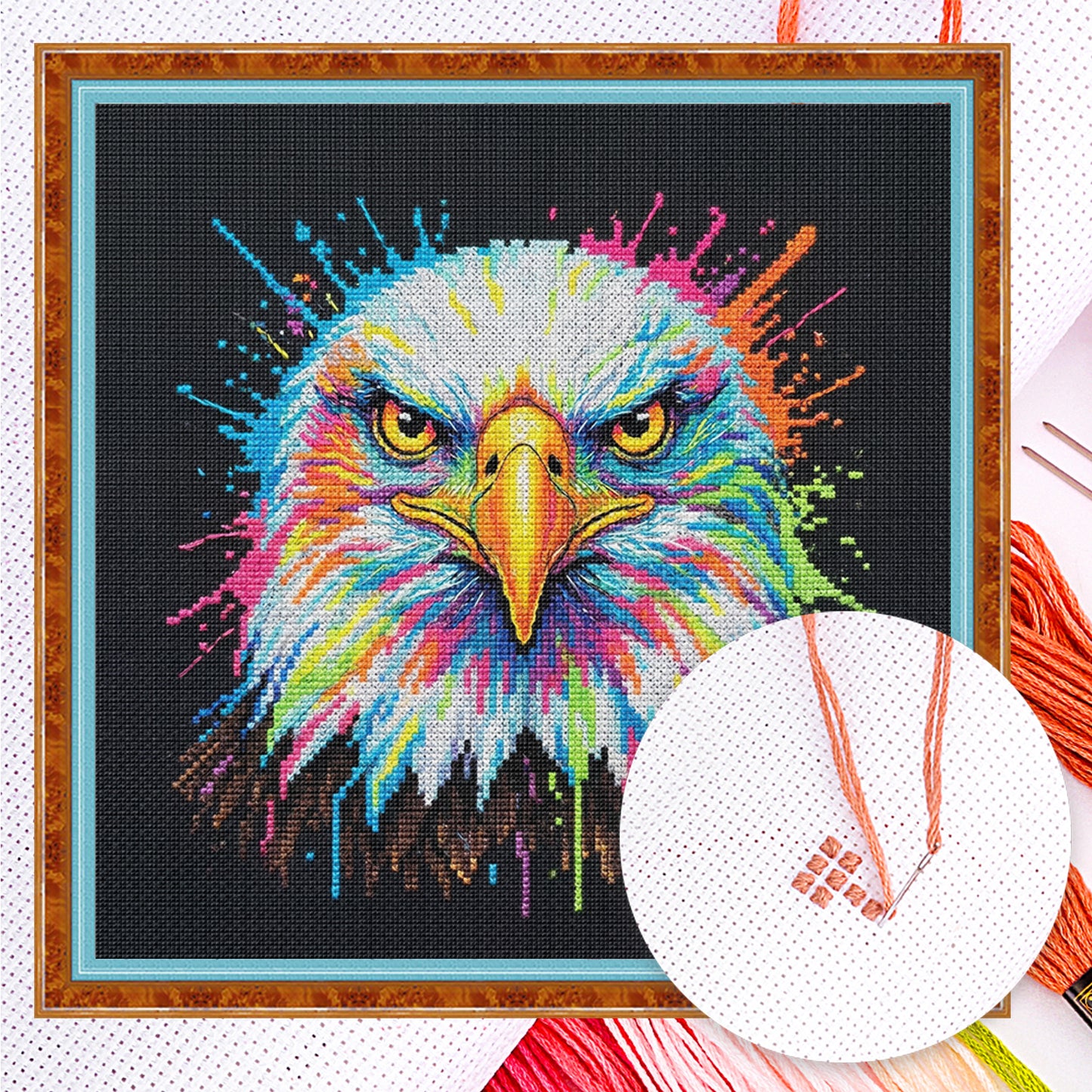Colorful Splash Bald Eagle - Full 14CT Counted Cross Stitch 30x30CM - Yishu
