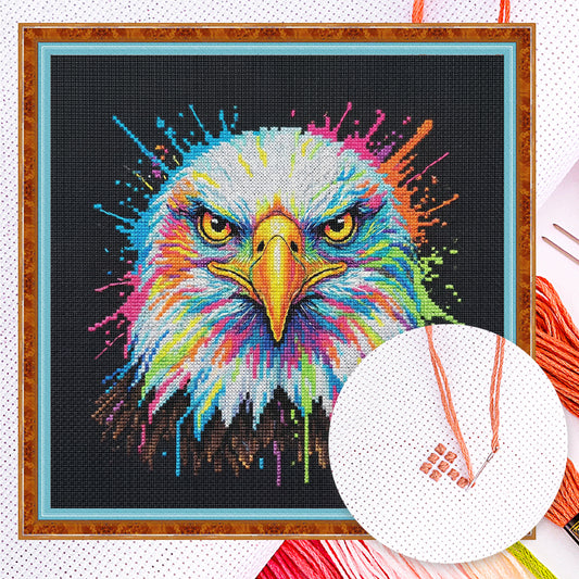Colorful Splash Bald Eagle - Full 14CT Counted Cross Stitch 30x30CM - Yishu