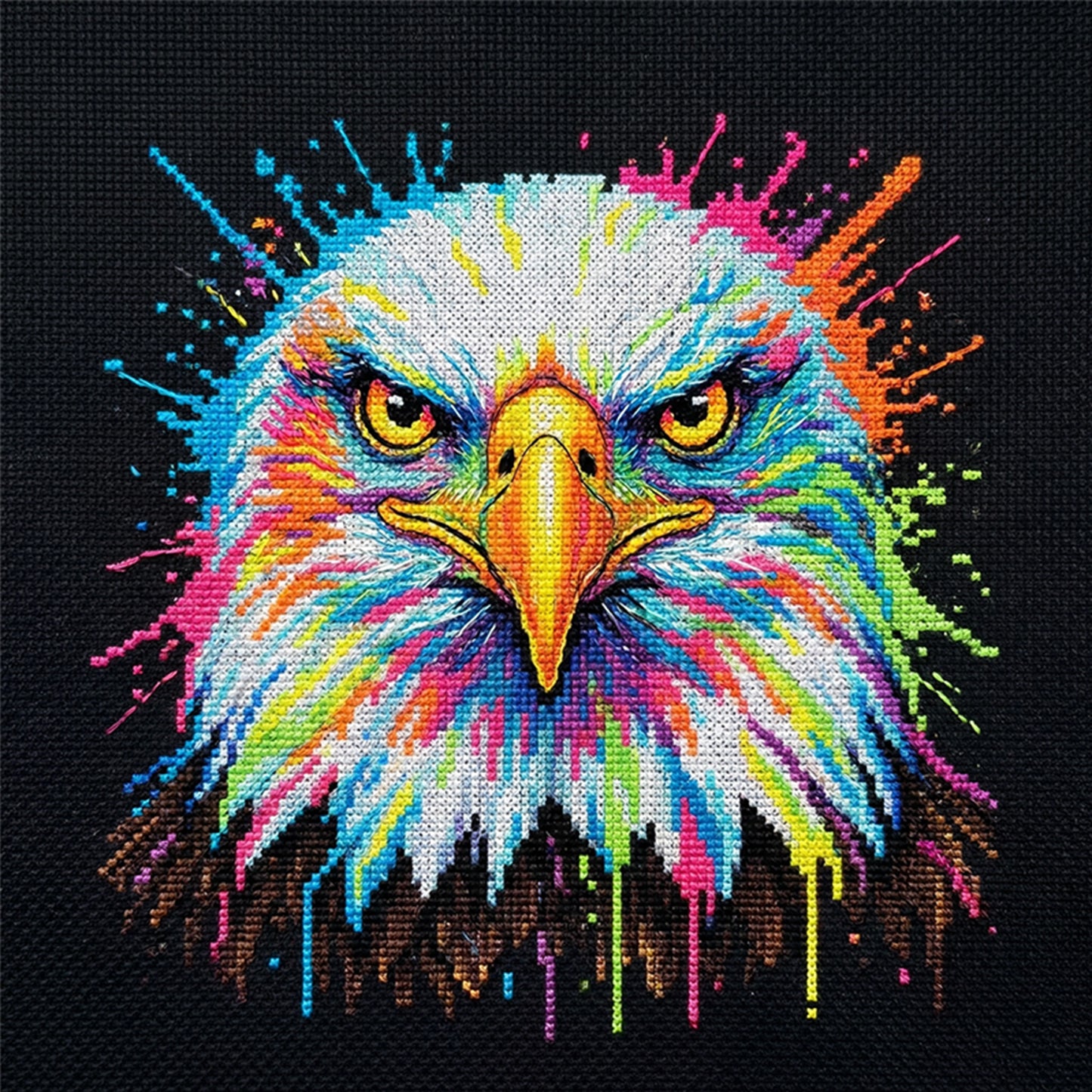 Colorful Splash Bald Eagle - Full 14CT Counted Cross Stitch 30x30CM - Yishu