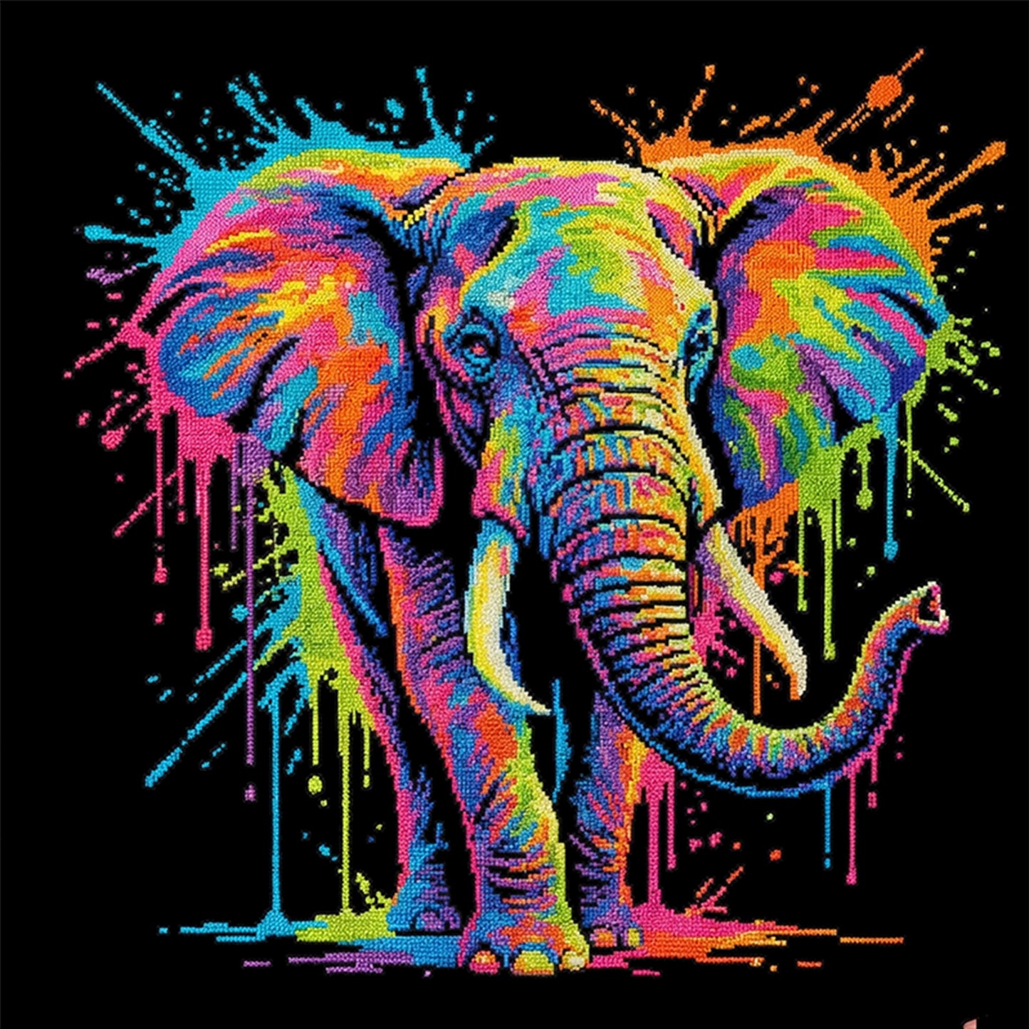 Colorful Splash Elephant - Full 14CT Counted Cross Stitch 30x30CM - Yishu