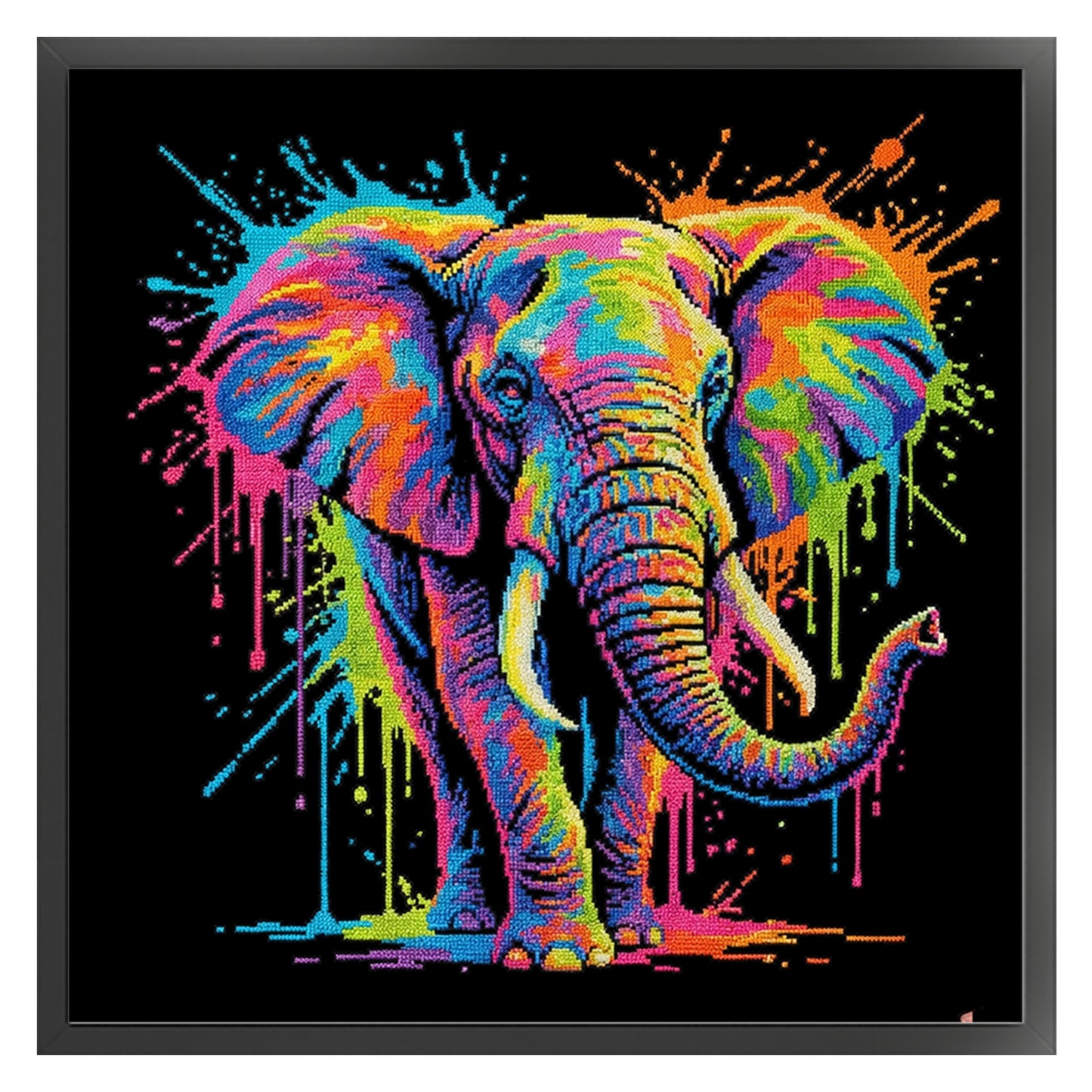 Colorful Splash Elephant - Full 14CT Counted Cross Stitch 30x30CM - Yishu