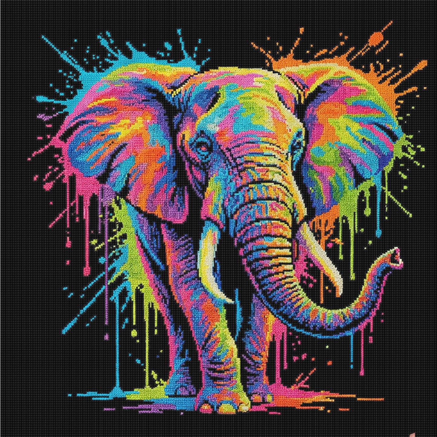 Colorful Splash Elephant - Full 14CT Counted Cross Stitch 30x30CM - Yishu