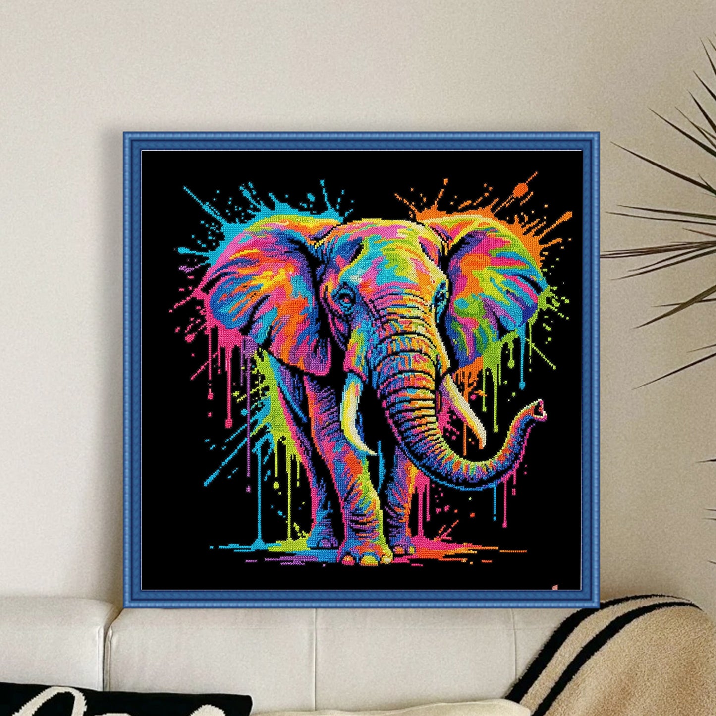 Colorful Splash Elephant - Full 14CT Counted Cross Stitch 30x30CM - Yishu
