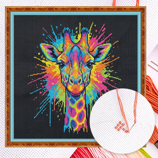 Colorful Splash Giraffe - Full 14CT Counted Cross Stitch 30x30CM - Yishu