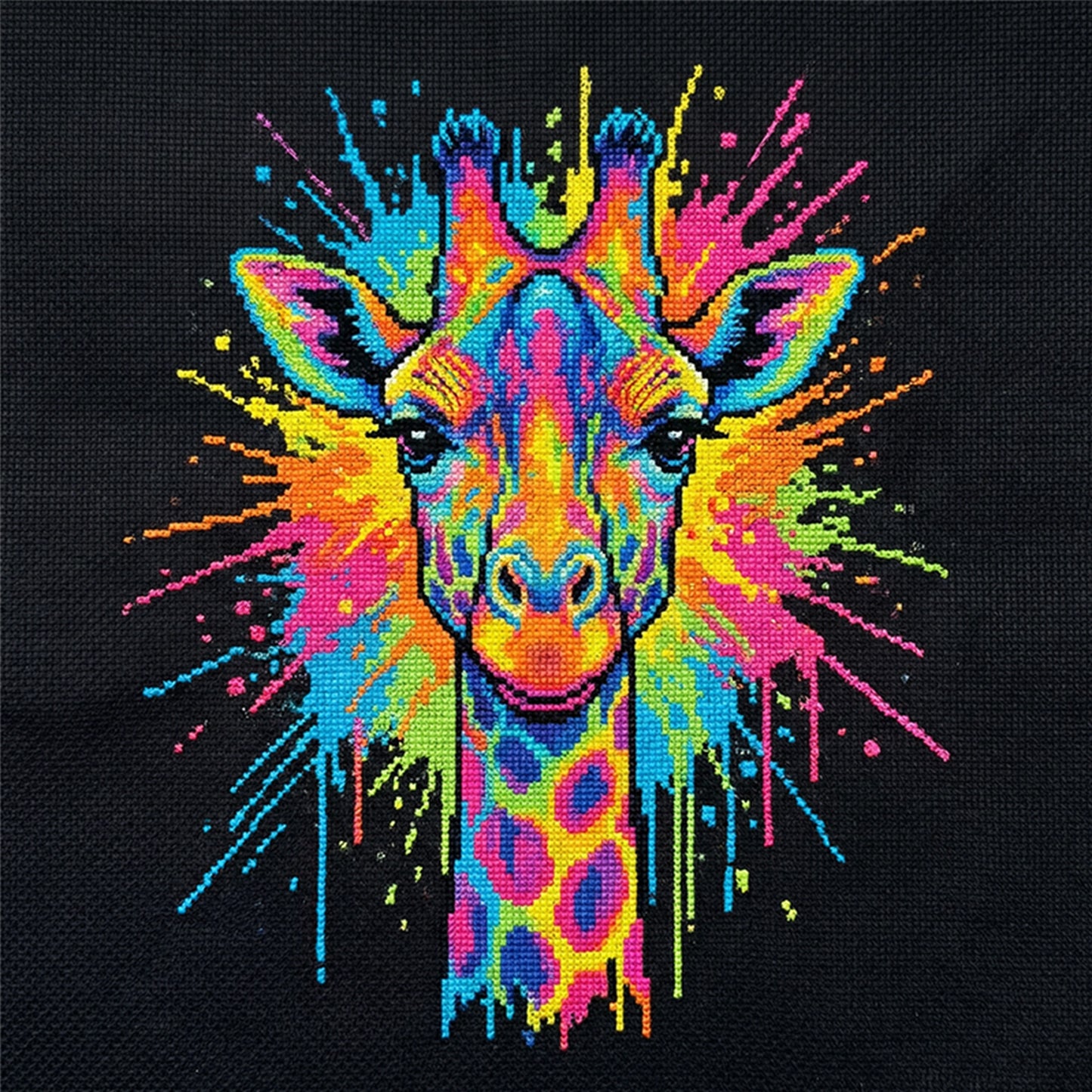 Colorful Splash Giraffe - Full 14CT Counted Cross Stitch 30x30CM - Yishu