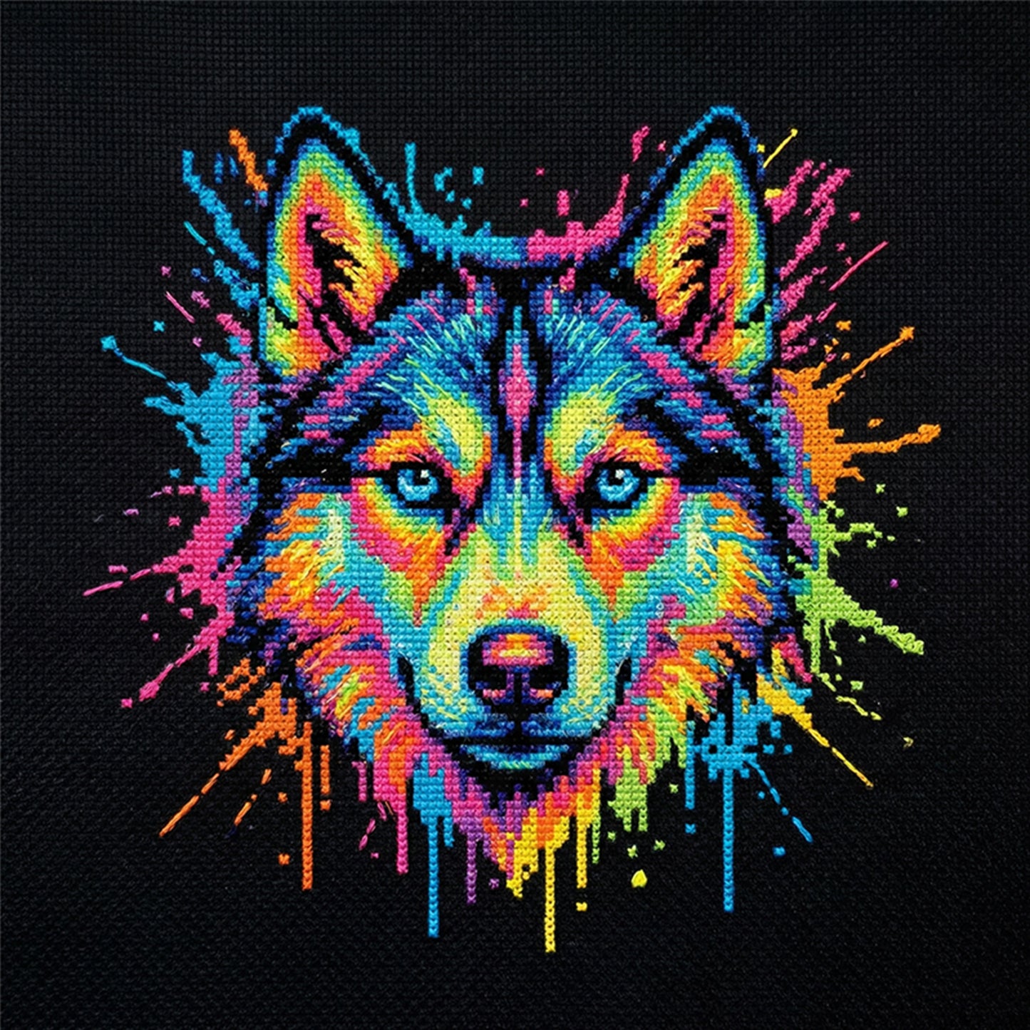 Colorful Splash Husky - Full 14CT Counted Cross Stitch 30x30CM - Yishu