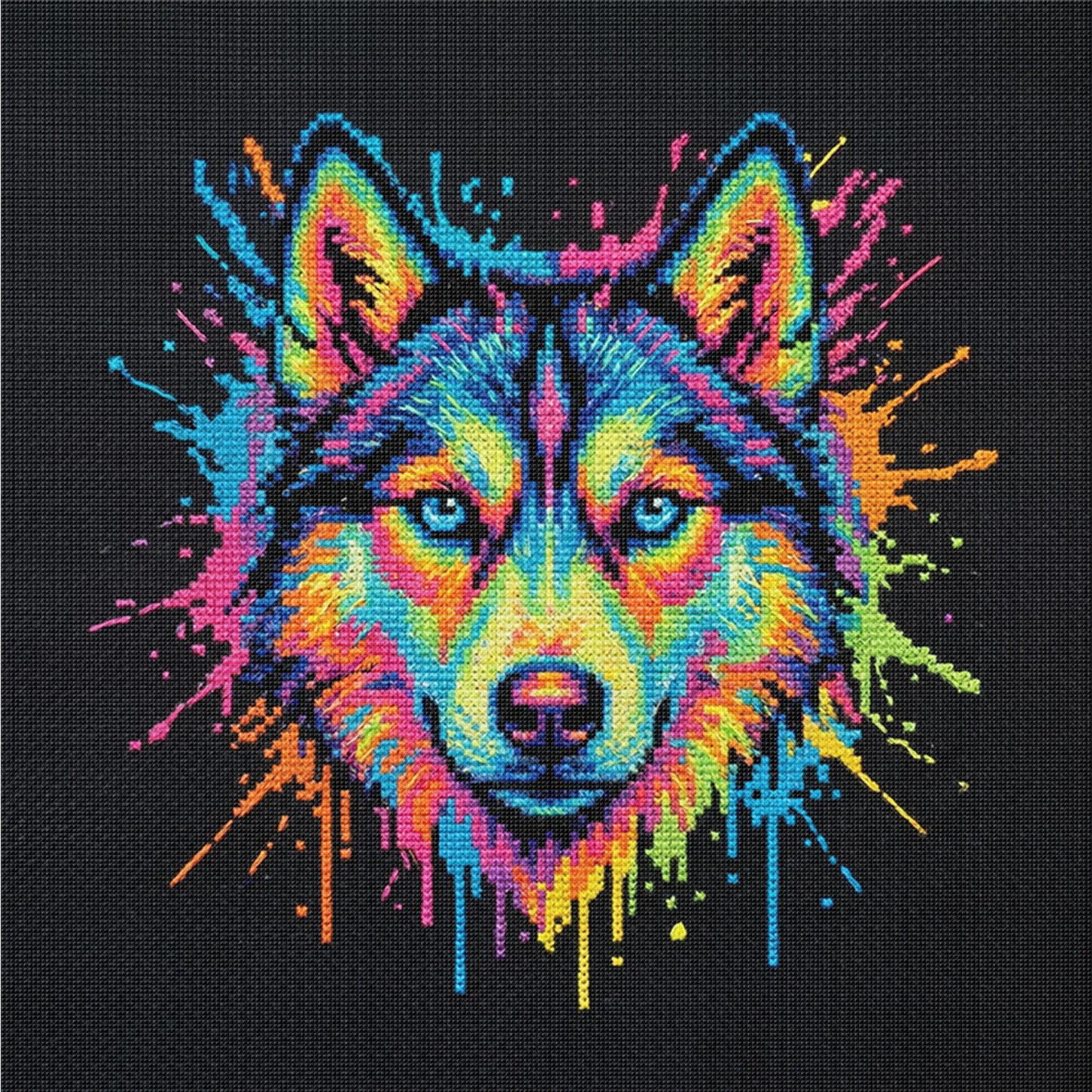 Colorful Splash Husky - Full 14CT Counted Cross Stitch 30x30CM - Yishu