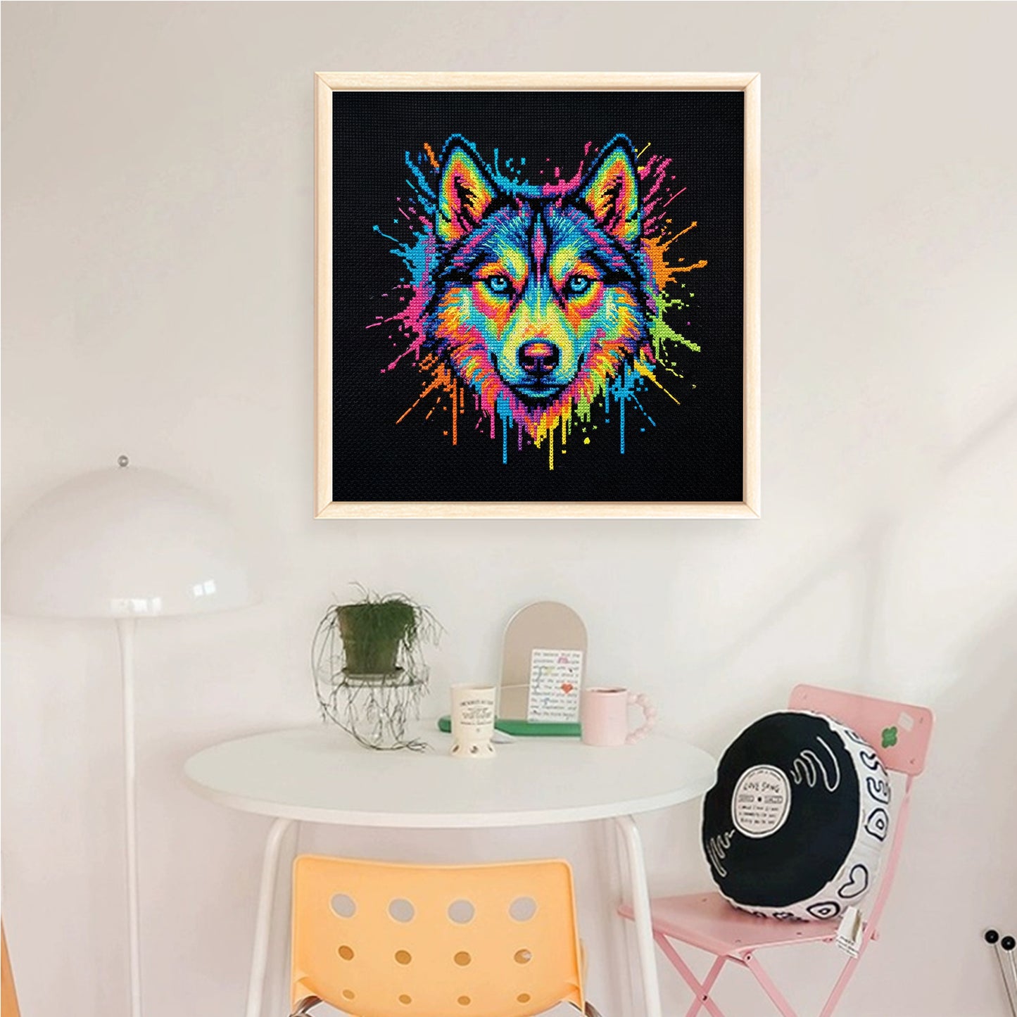 Colorful Splash Husky - Full 14CT Counted Cross Stitch 30x30CM - Yishu