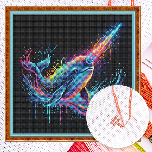 Colorful Splash Narwhal - Full 14CT Counted Cross Stitch 30x30CM - Yishu