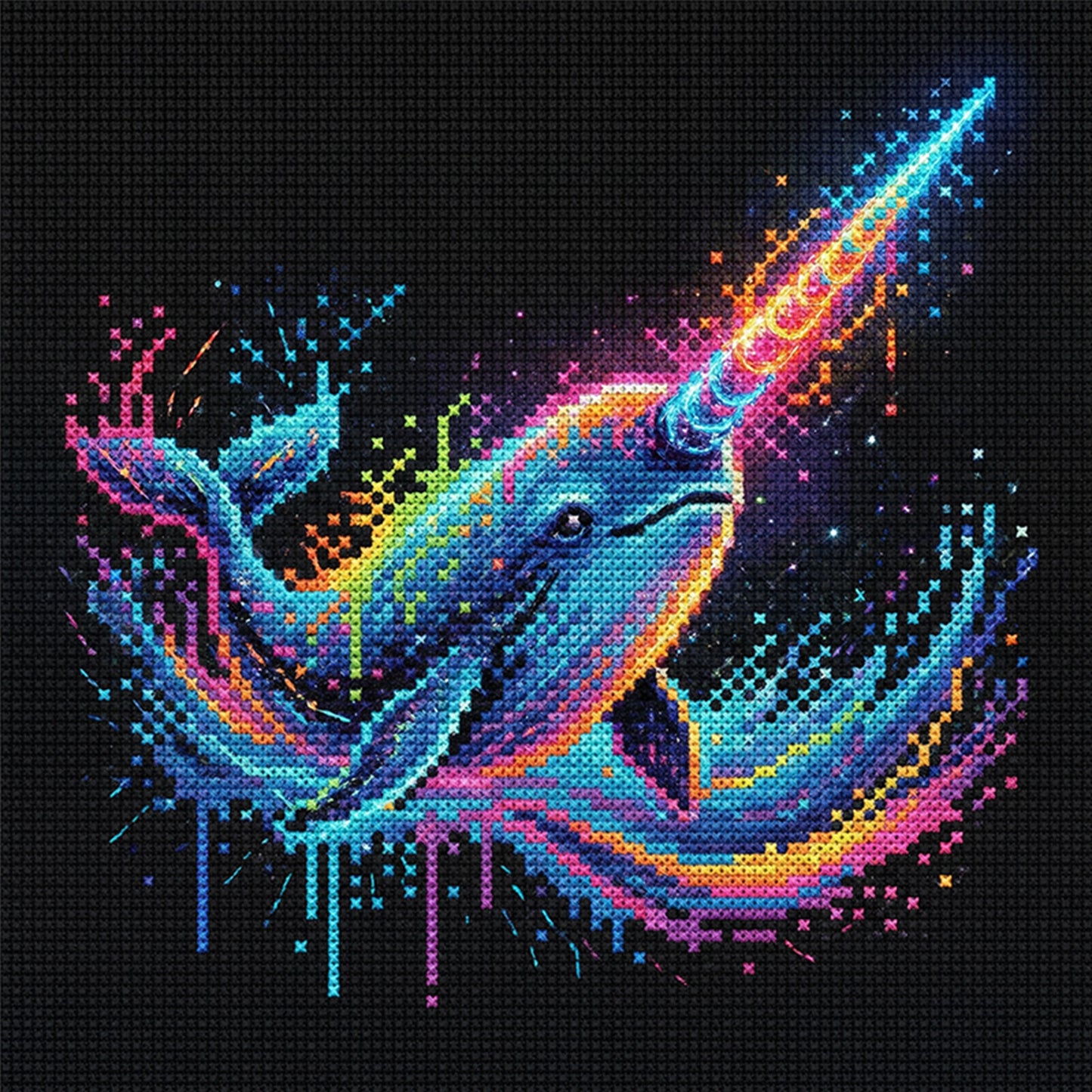 Colorful Splash Narwhal - Full 14CT Counted Cross Stitch 30x30CM - Yishu