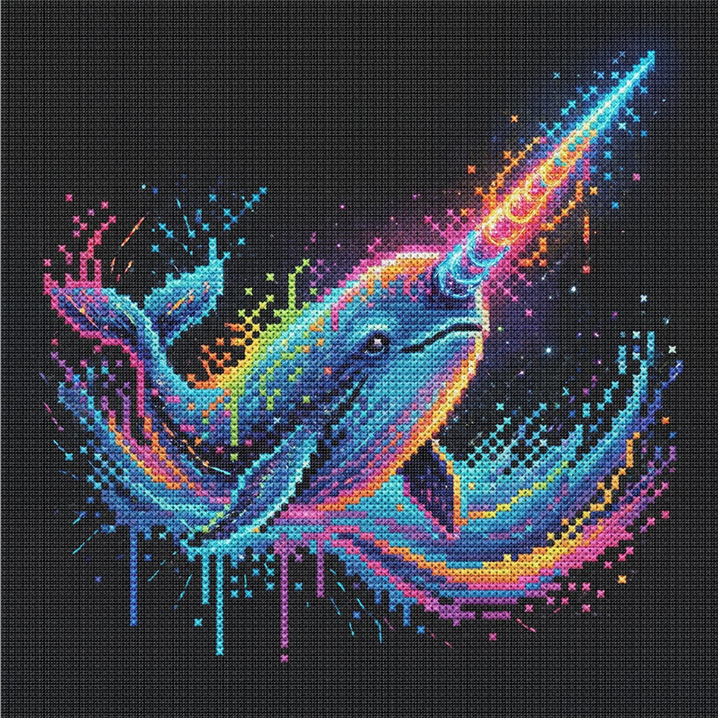 Colorful Splash Narwhal - Full 14CT Counted Cross Stitch 30x30CM - Yishu