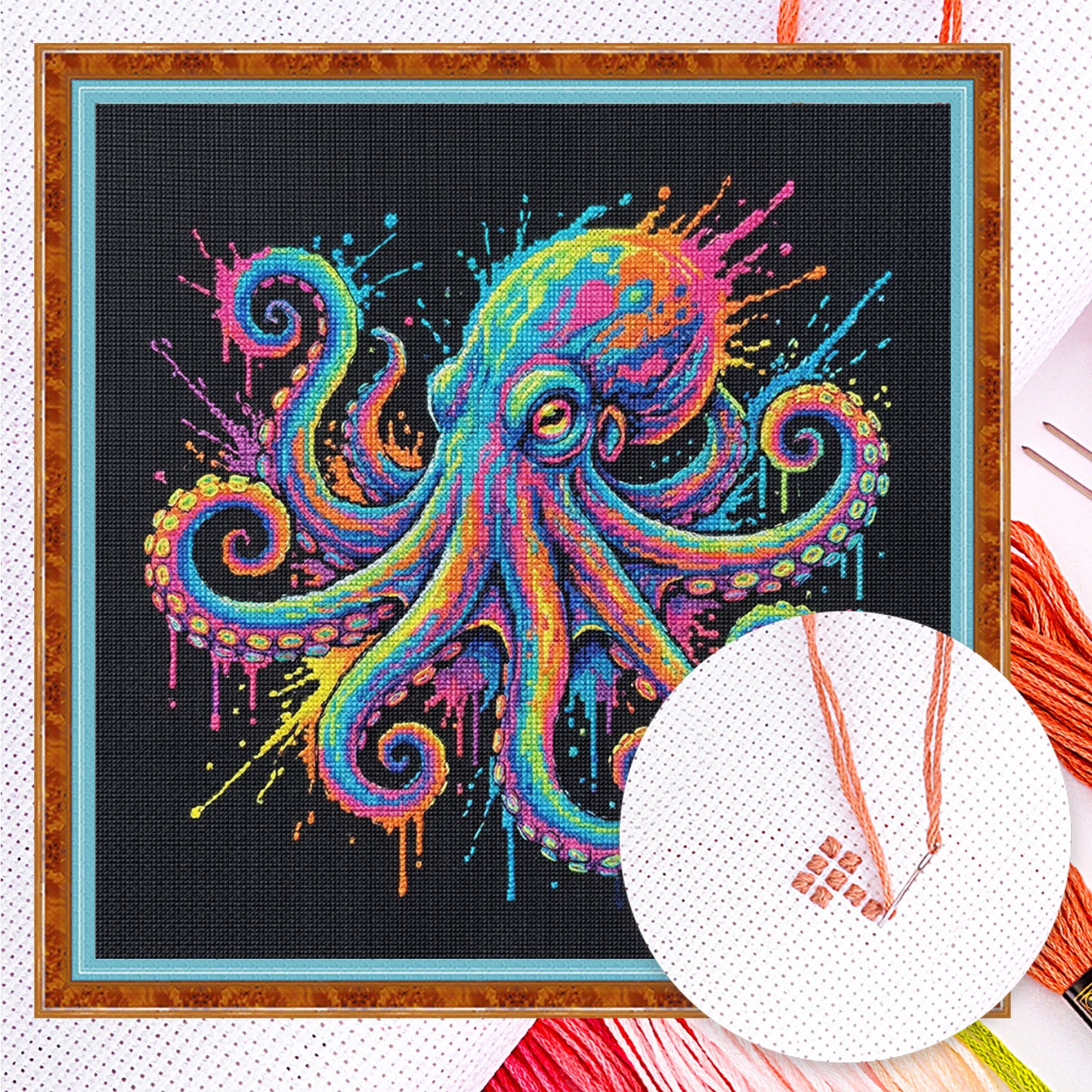 Colorful Splash Octopus - Full 14CT Counted Cross Stitch 30x30CM - Yishu
