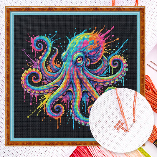 Colorful Splash Octopus - Full 14CT Counted Cross Stitch 30x30CM - Yishu