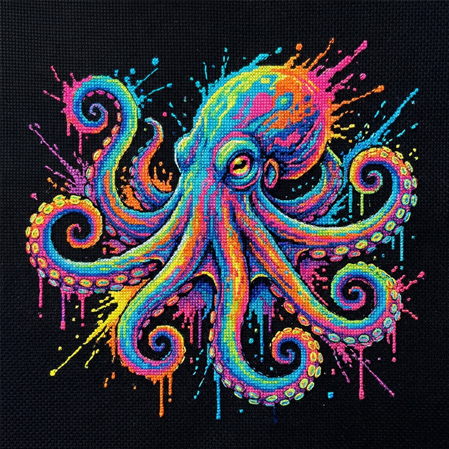 Colorful Splash Octopus - Full 14CT Counted Cross Stitch 30x30CM - Yishu
