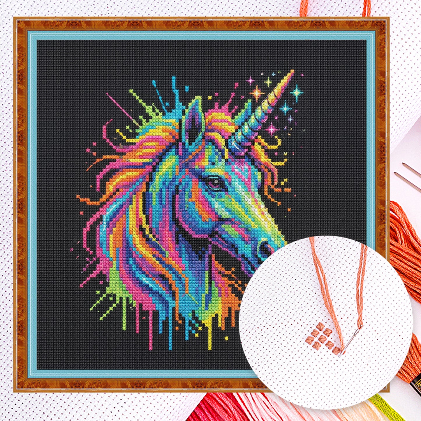 Colorful Splash Unihorse - Full 14CT Counted Cross Stitch 30x30CM - Yishu