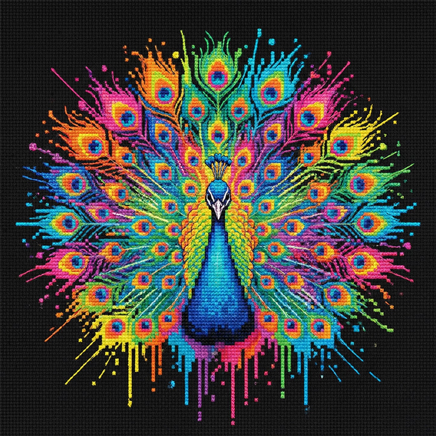 Colorful Splash Peacock - Full 14CT Counted Cross Stitch 30x30CM - Yishu
