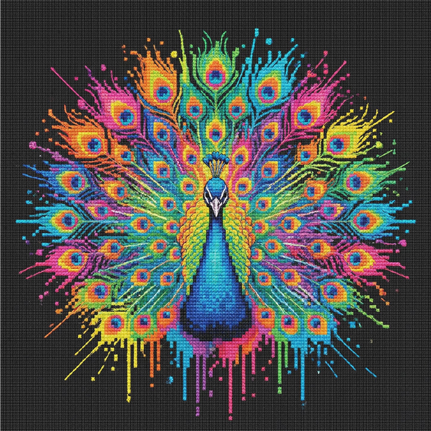 Colorful Splash Peacock - Full 14CT Counted Cross Stitch 30x30CM - Yishu