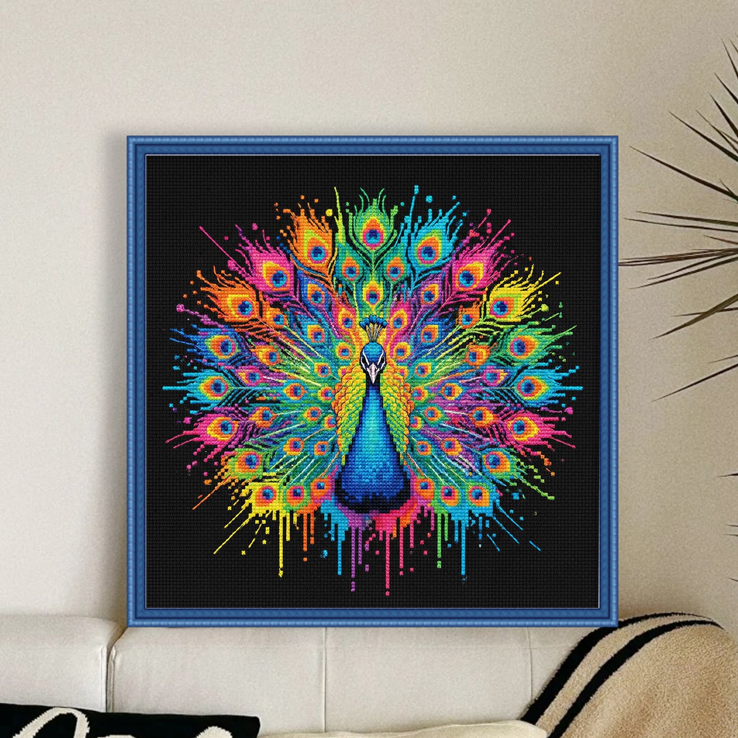 Colorful Splash Peacock - Full 14CT Counted Cross Stitch 30x30CM - Yishu
