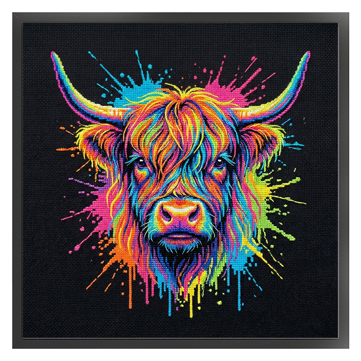 Colorful Splash Highland Cow - Full 14CT Counted Cross Stitch 30x30CM - Yishu