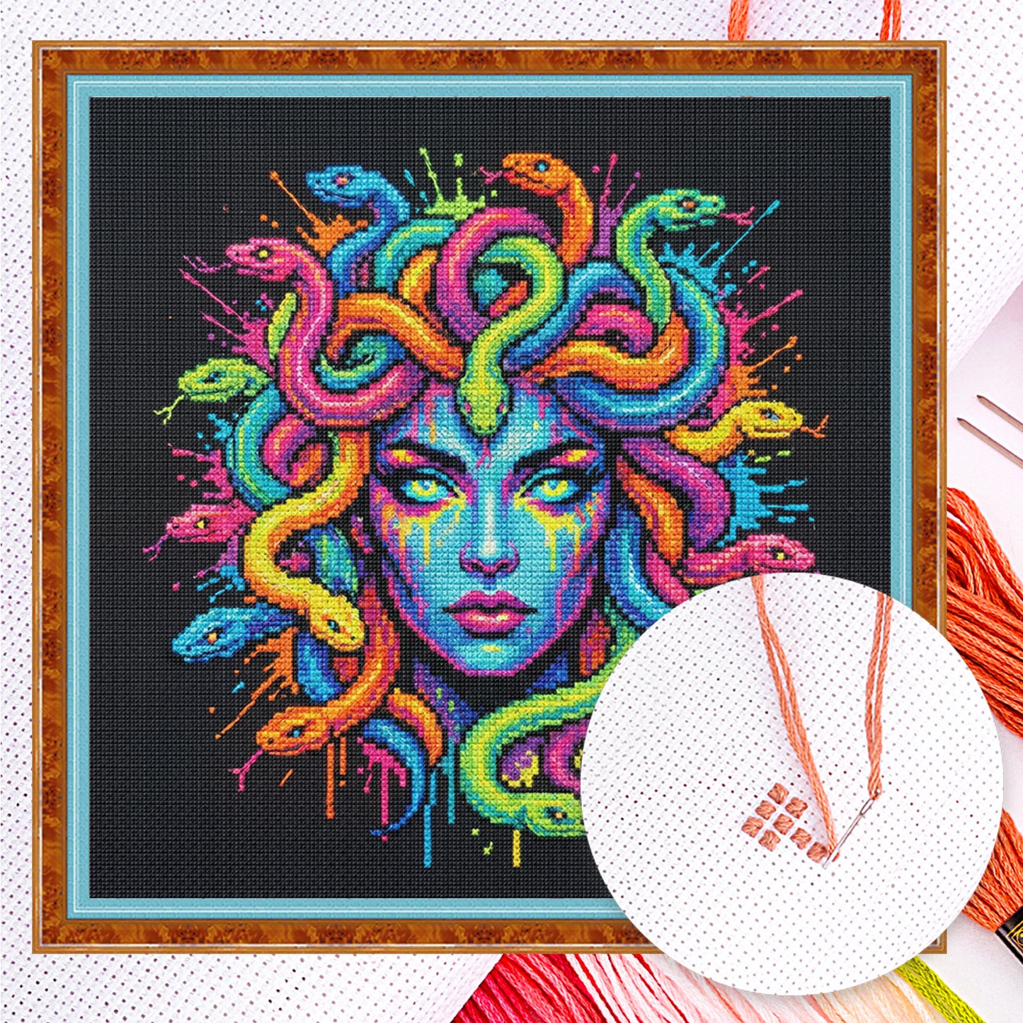 Colorful Splash Medusa - Full 14CT Counted Cross Stitch 30x30CM - Yishu