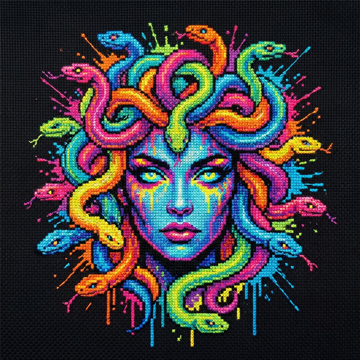 Colorful Splash Medusa - Full 14CT Counted Cross Stitch 30x30CM - Yishu