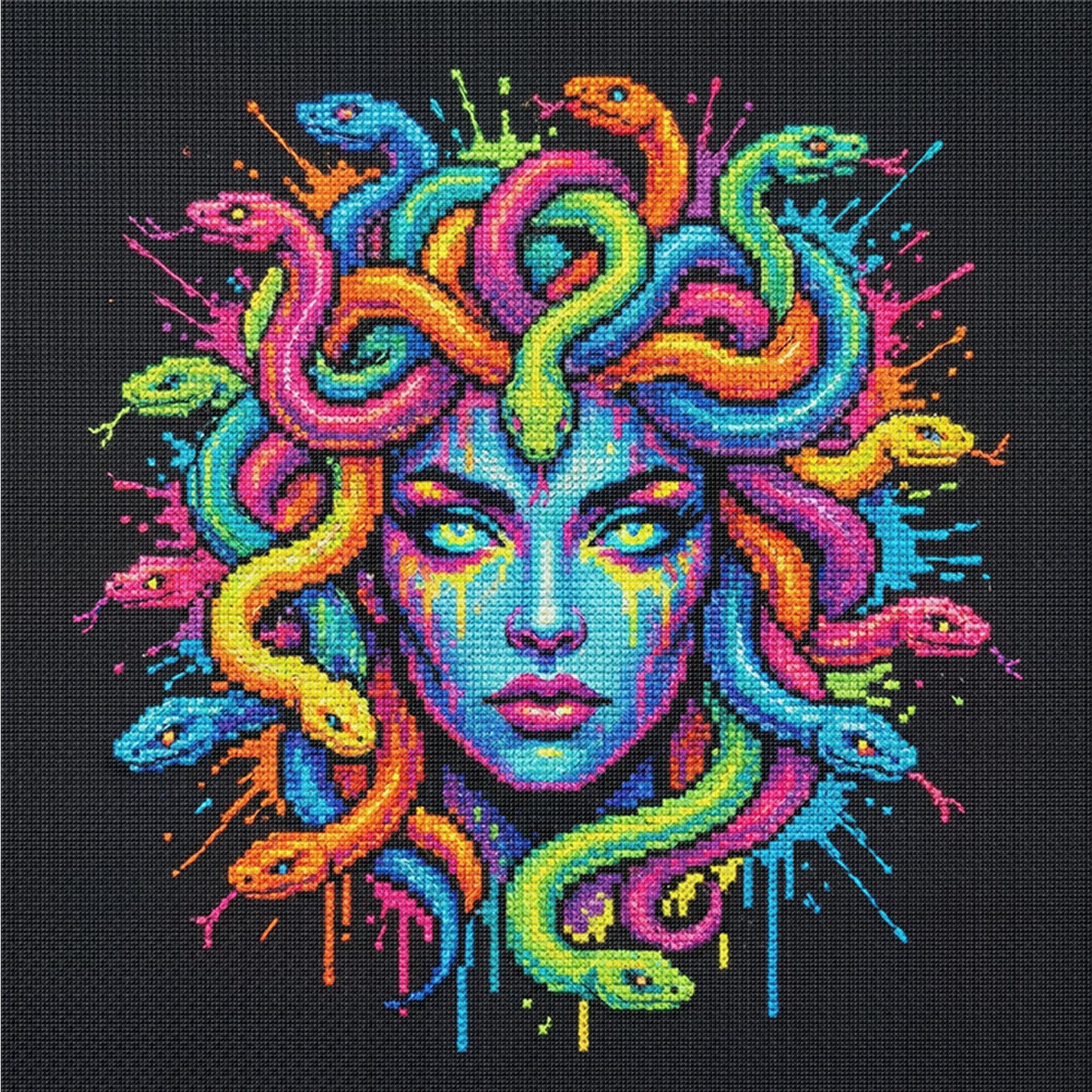 Colorful Splash Medusa - Full 14CT Counted Cross Stitch 30x30CM - Yishu