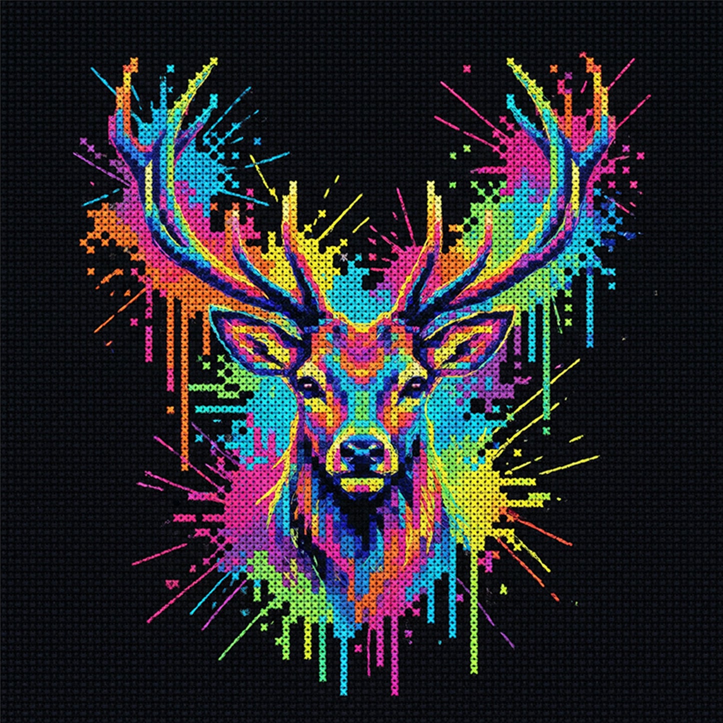 Colorful Splash Deer - Full 14CT Counted Cross Stitch 30x30CM - Yishu