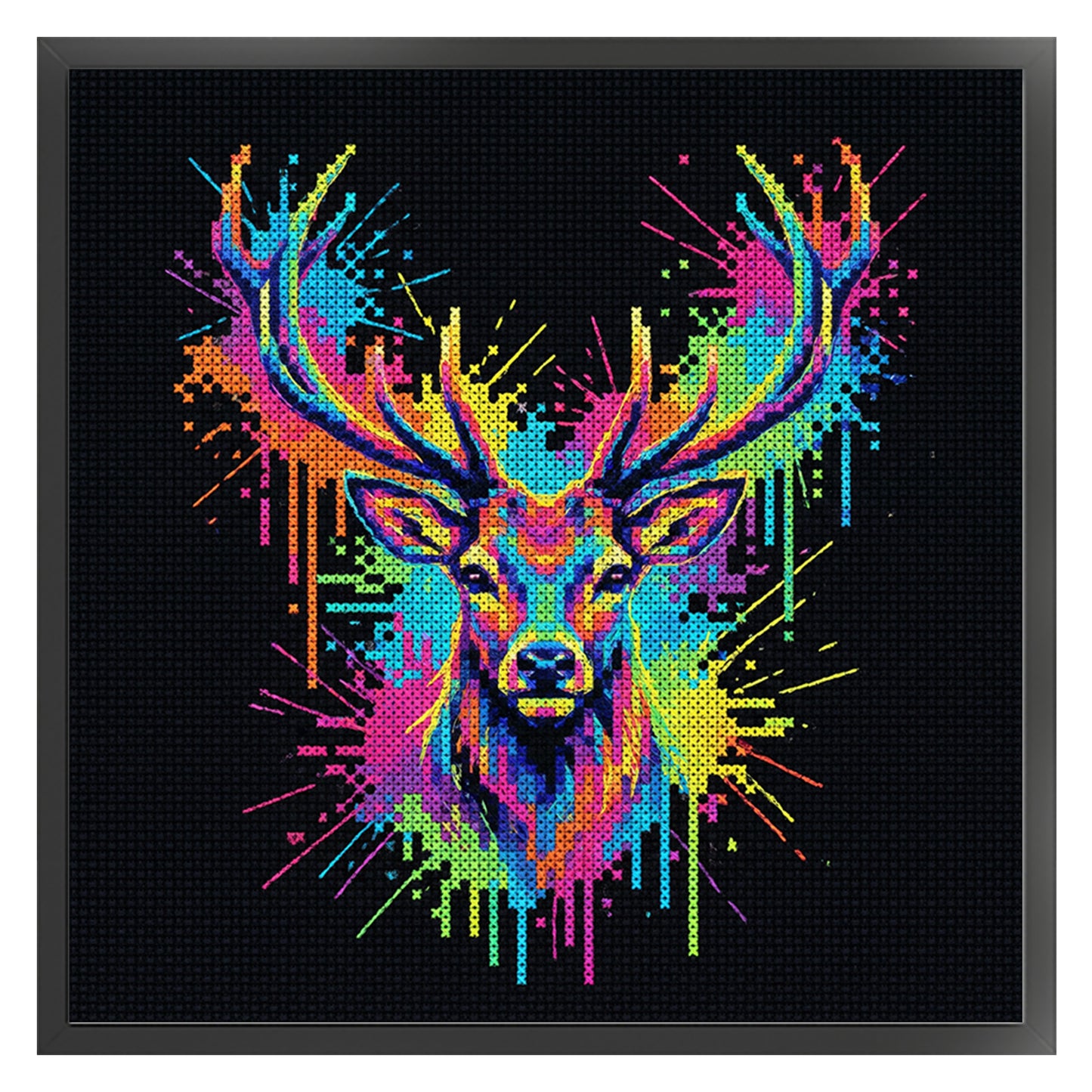 Colorful Splash Deer - Full 14CT Counted Cross Stitch 30x30CM - Yishu