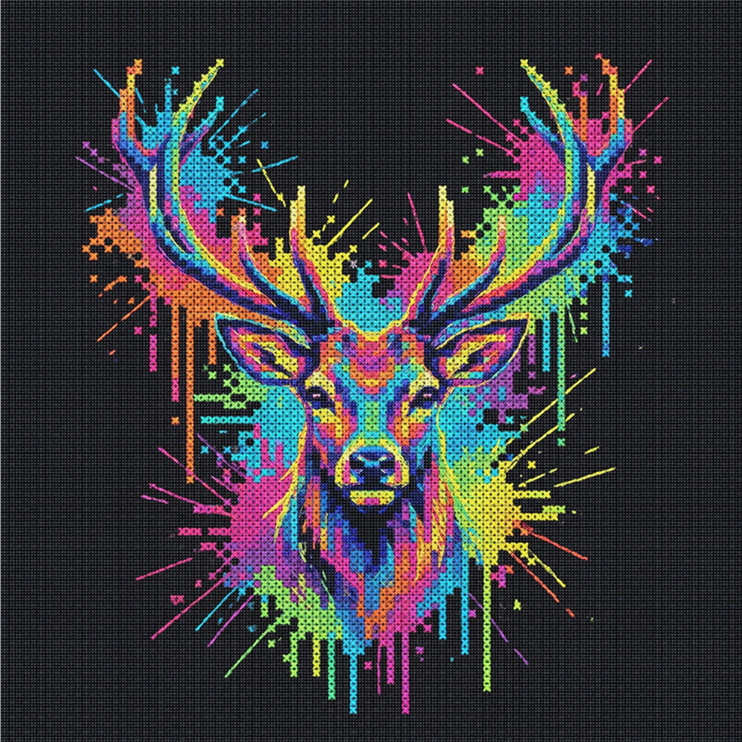 Colorful Splash Deer - Full 14CT Counted Cross Stitch 30x30CM - Yishu
