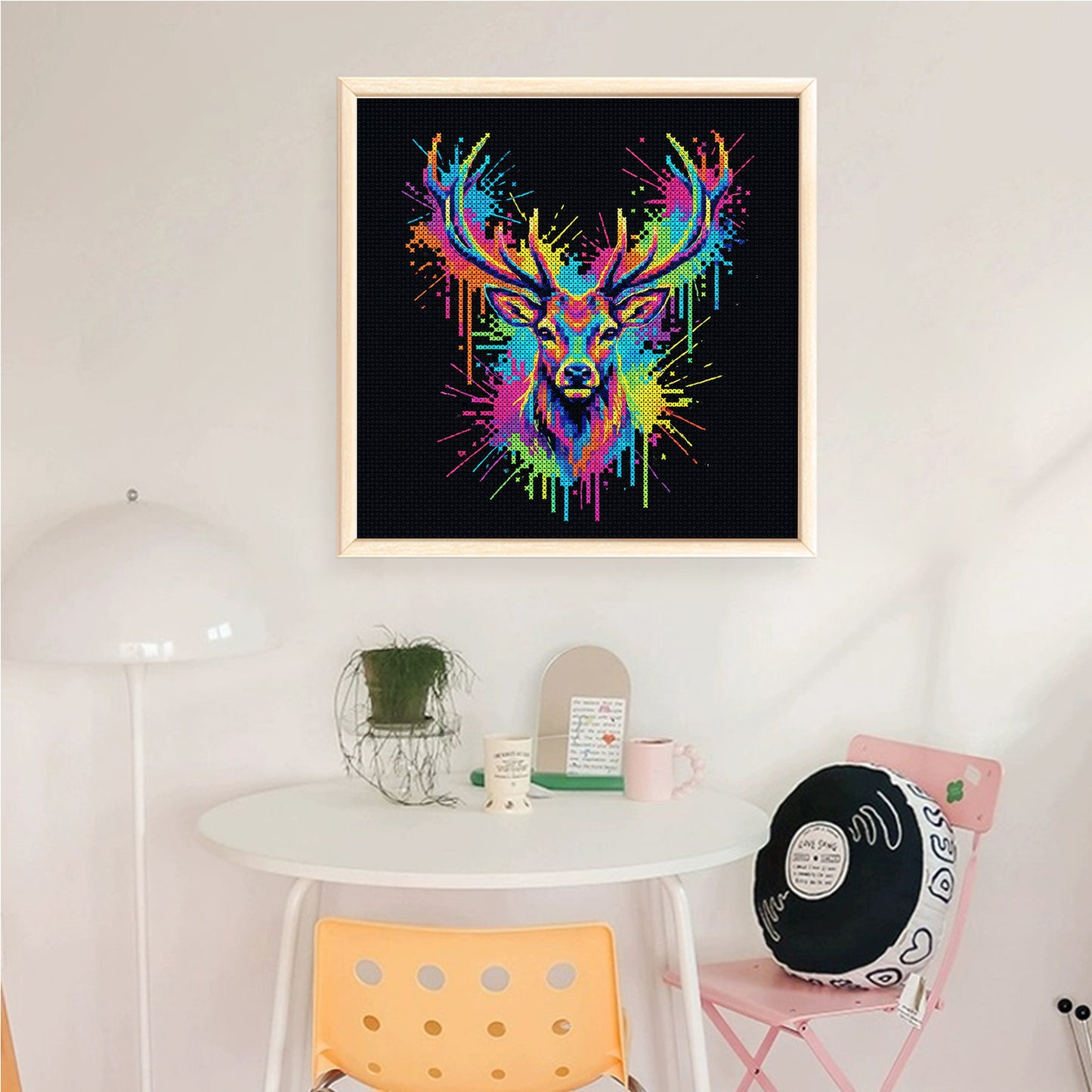 Colorful Splash Deer - Full 14CT Counted Cross Stitch 30x30CM - Yishu