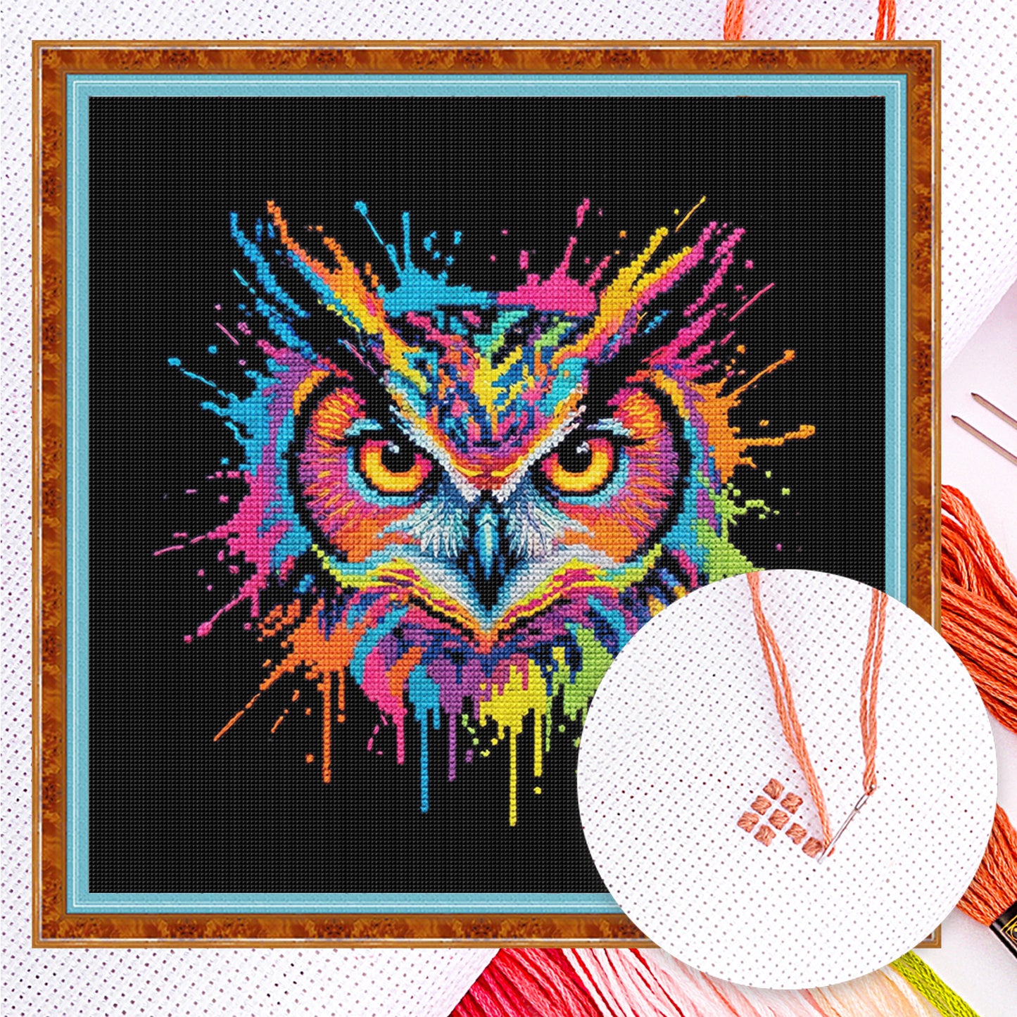 Colorful Splash Owl - Full 14CT Counted Cross Stitch 30x30CM - Yishu