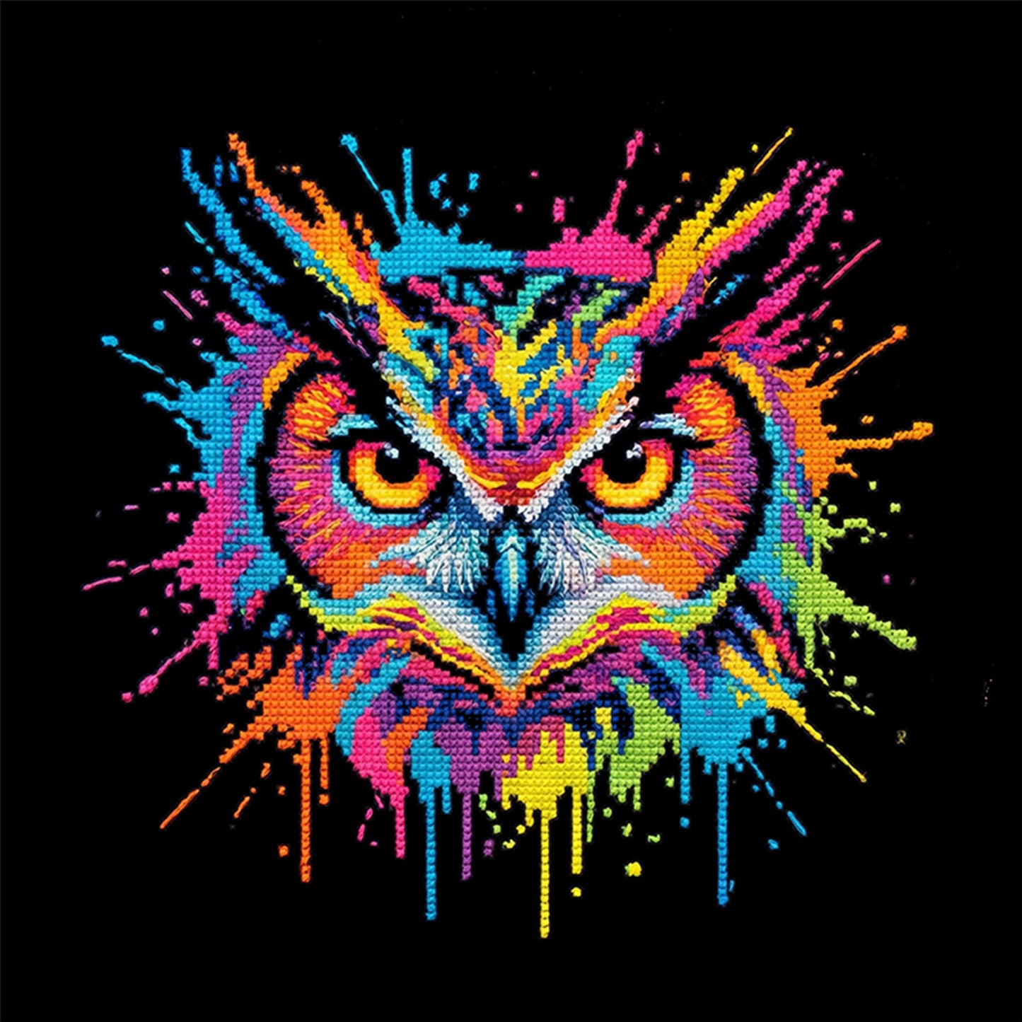 Colorful Splash Owl - Full 14CT Counted Cross Stitch 30x30CM - Yishu