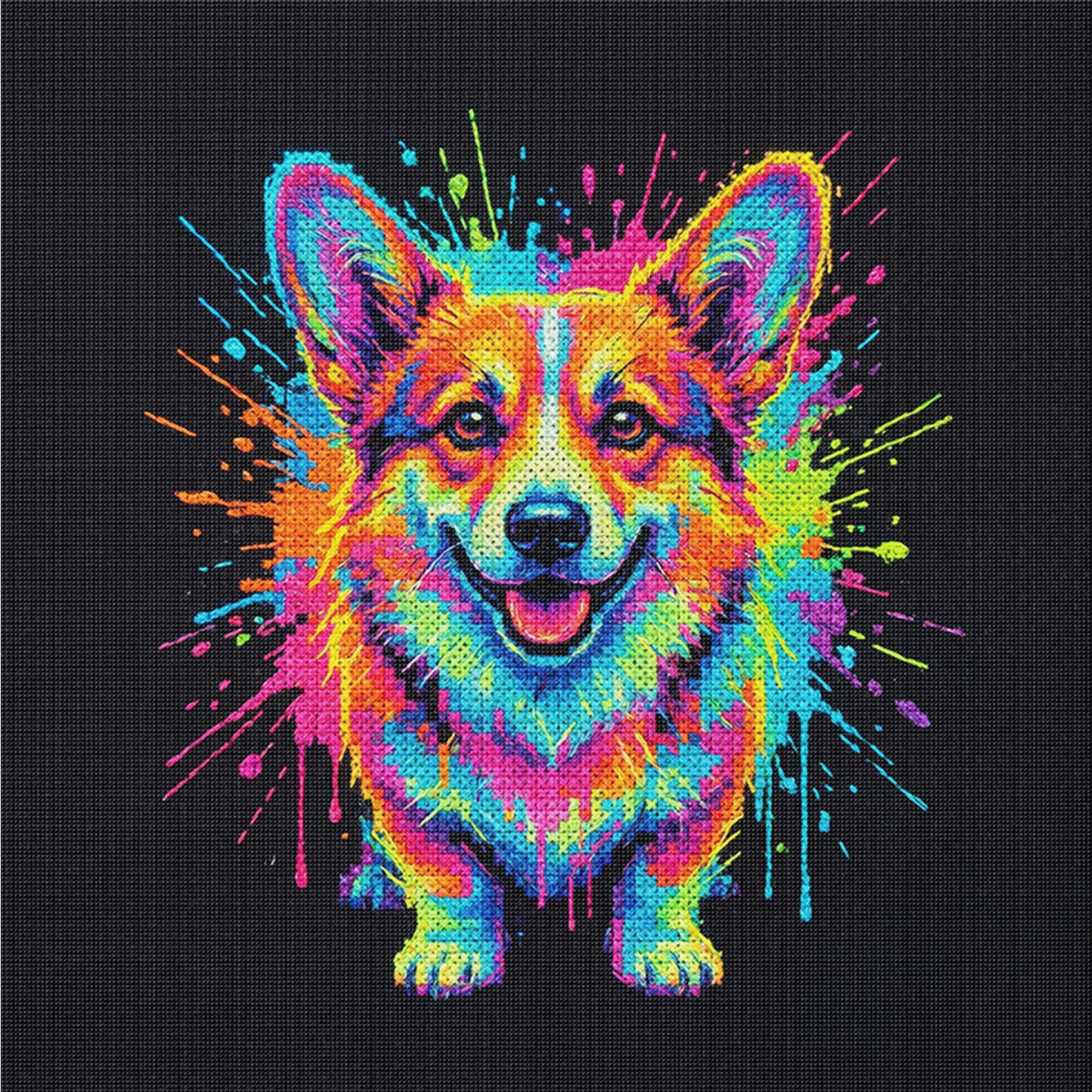 Colorful Splash Corgi - Full 14CT Counted Cross Stitch 30x30CM - Yishu