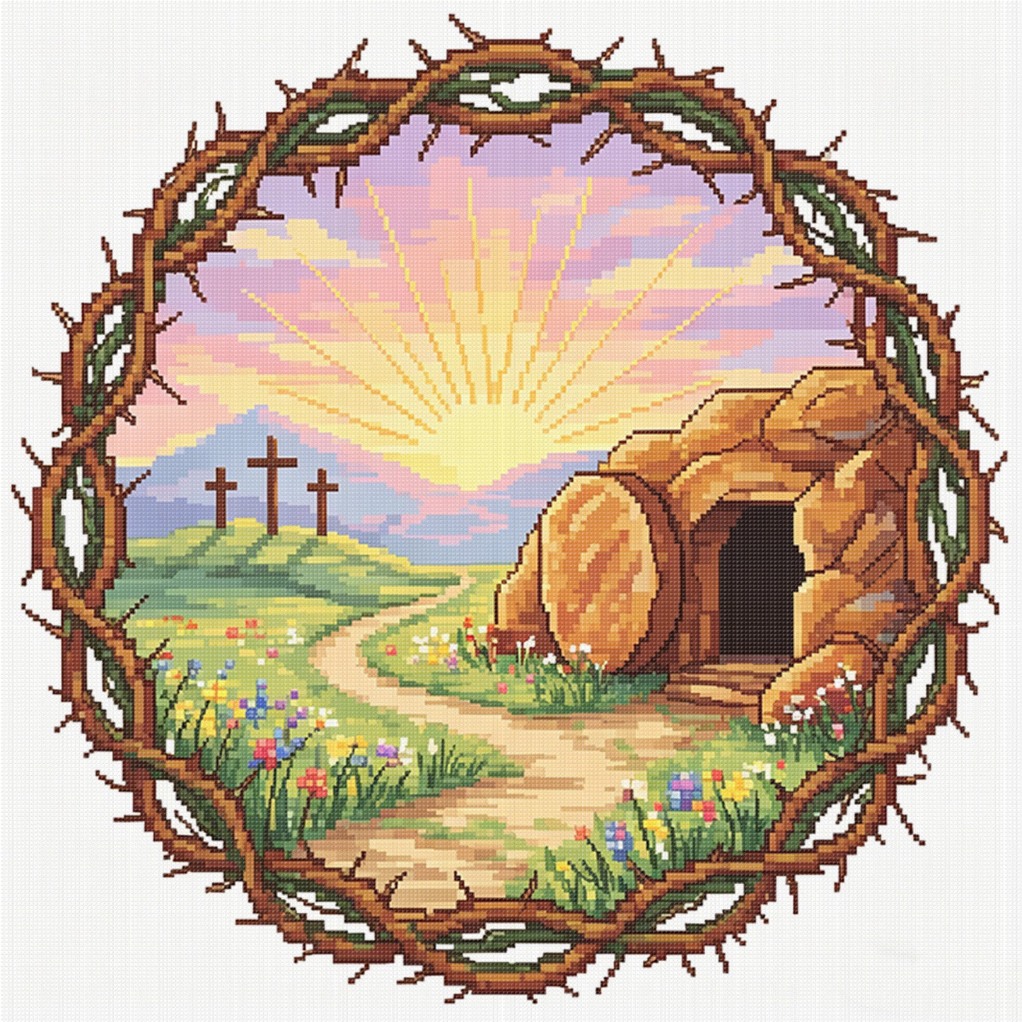 Thorn Scenery - Full 14CT Stamped Cross Stitch 30x30CM - Huacan
