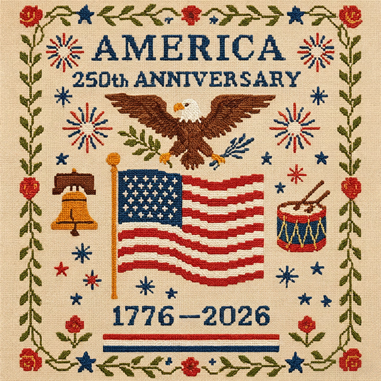 Independence Day - Full 18CT Stamped Cross Stitch 30x30CM - Huacan