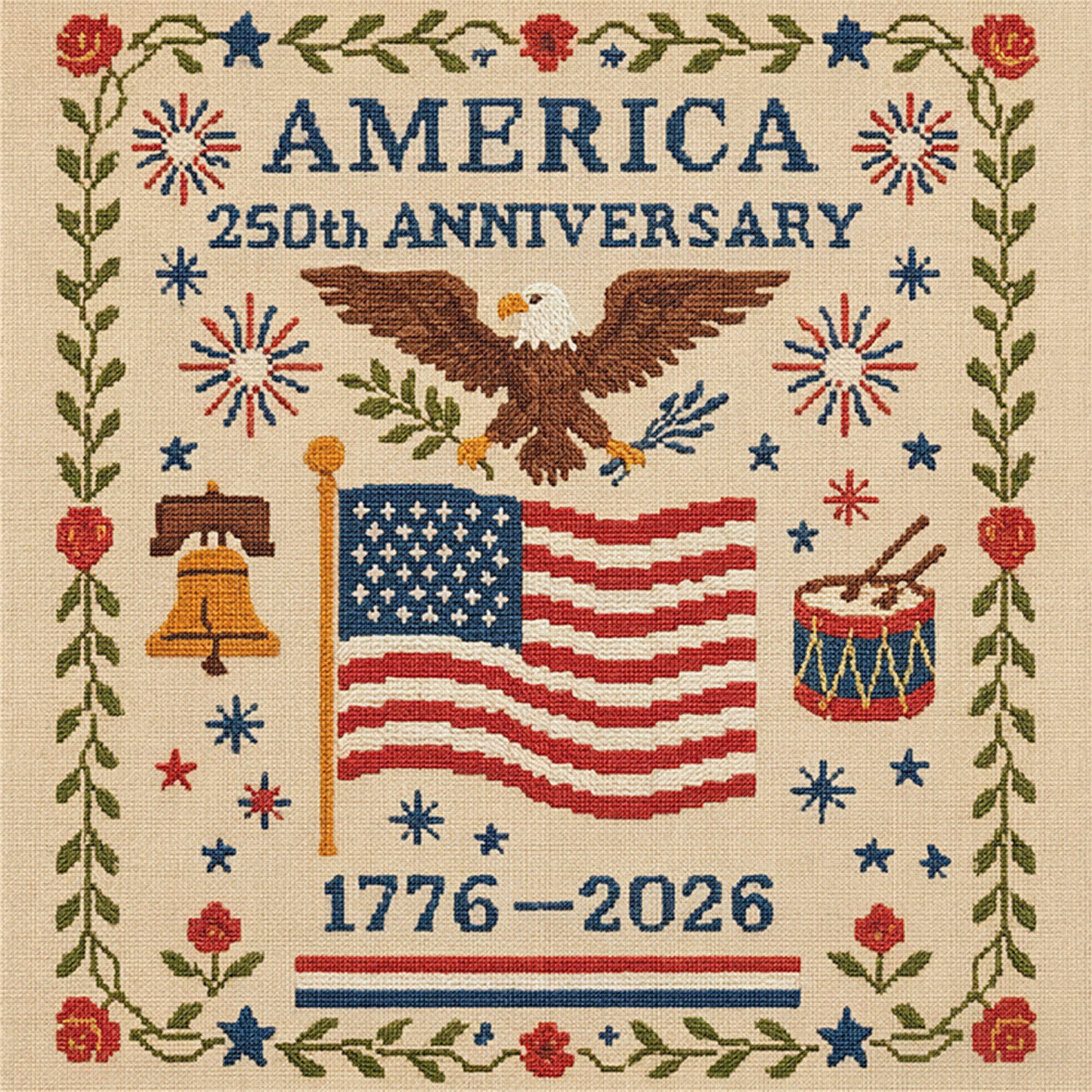 Independence Day - Full 18CT Stamped Cross Stitch 30x30CM - Huacan