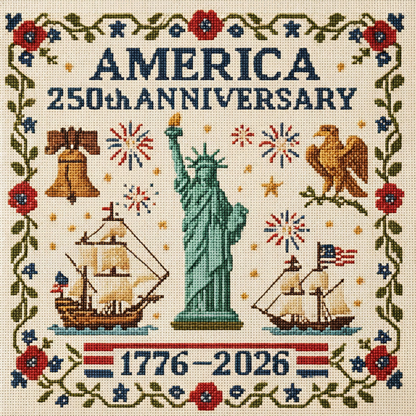 Independence Day - Full 18CT Stamped Cross Stitch 30x30CM - Huacan