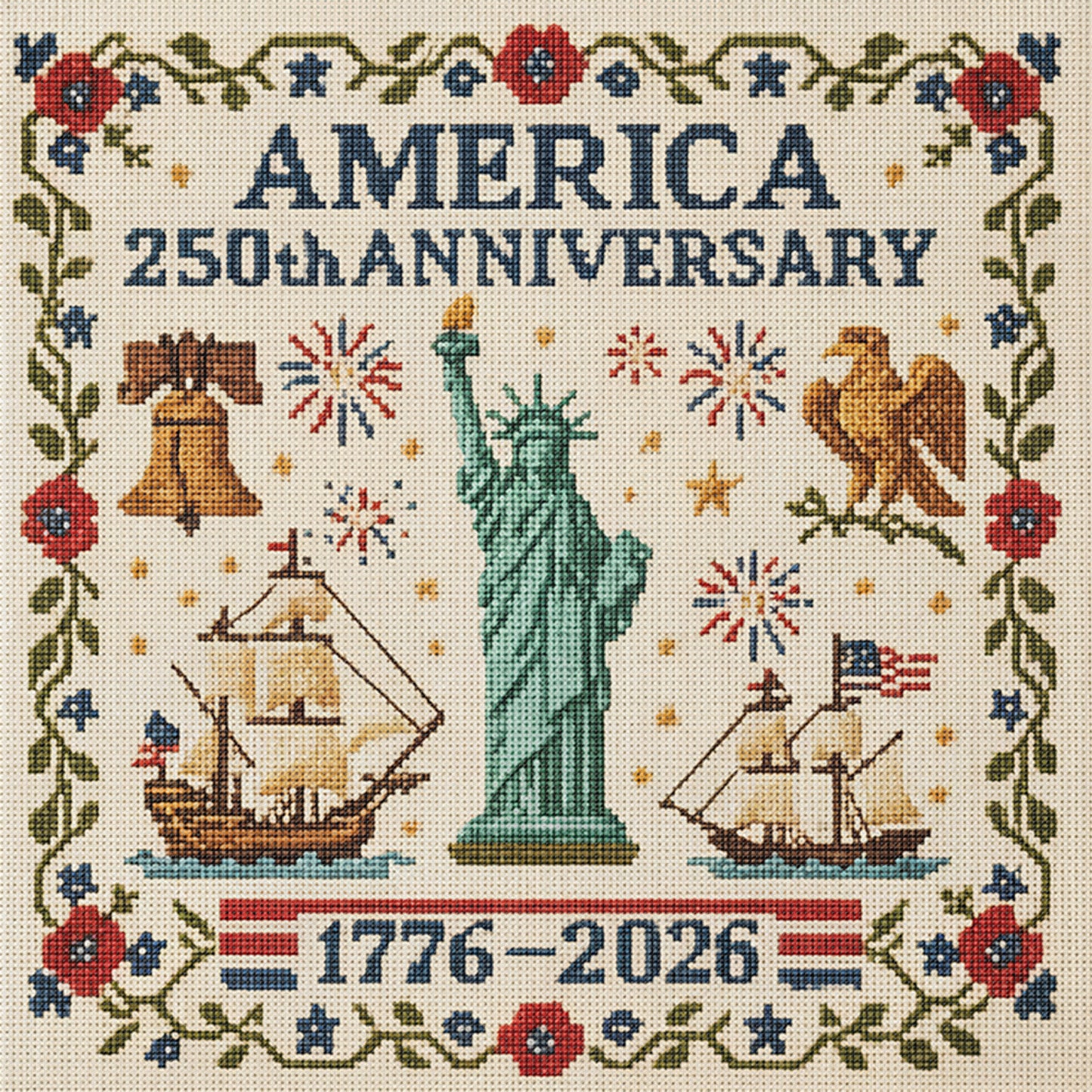 Independence Day - Full 18CT Stamped Cross Stitch 30x30CM - Huacan
