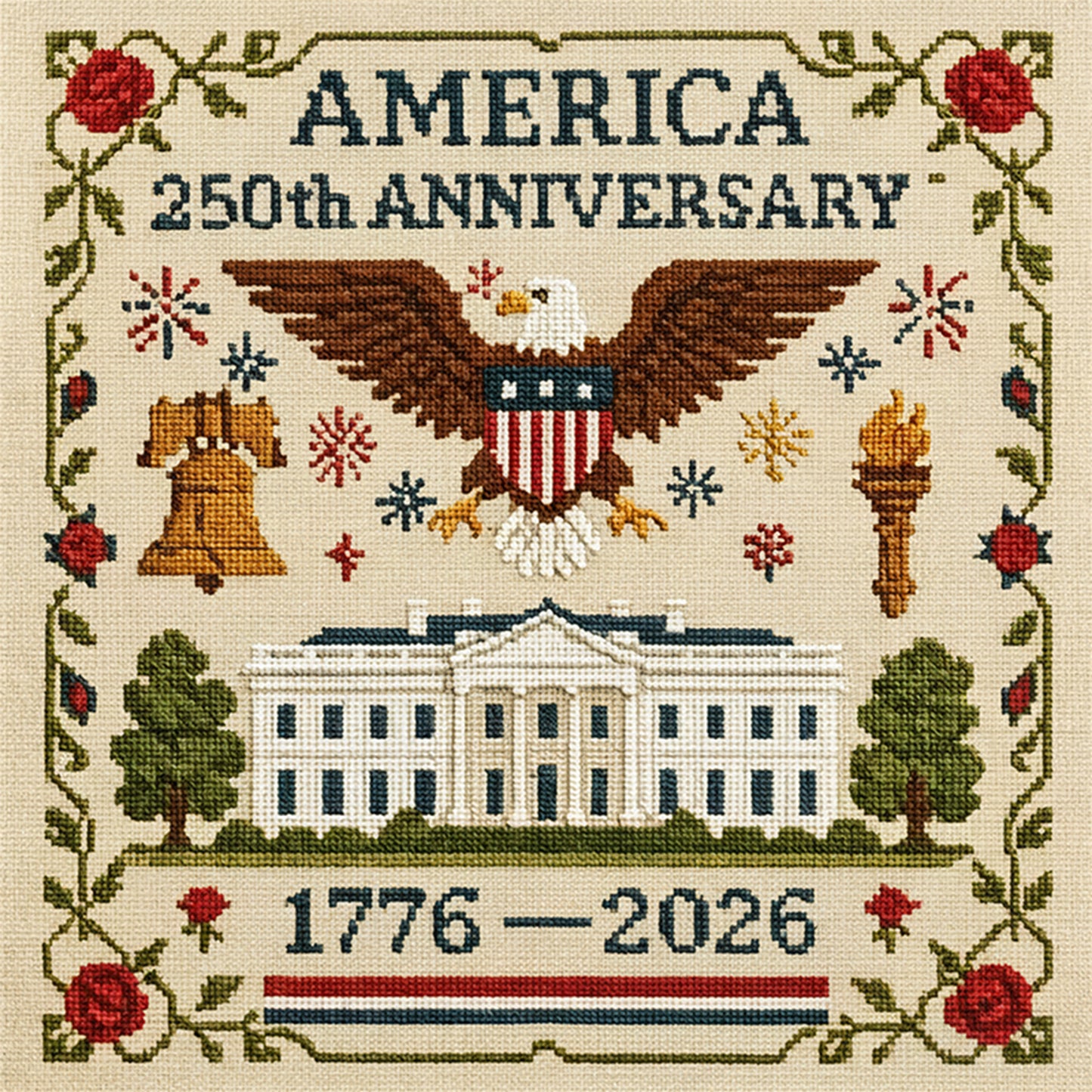 Independence Day - Full 18CT Stamped Cross Stitch 30x30CM - Huacan