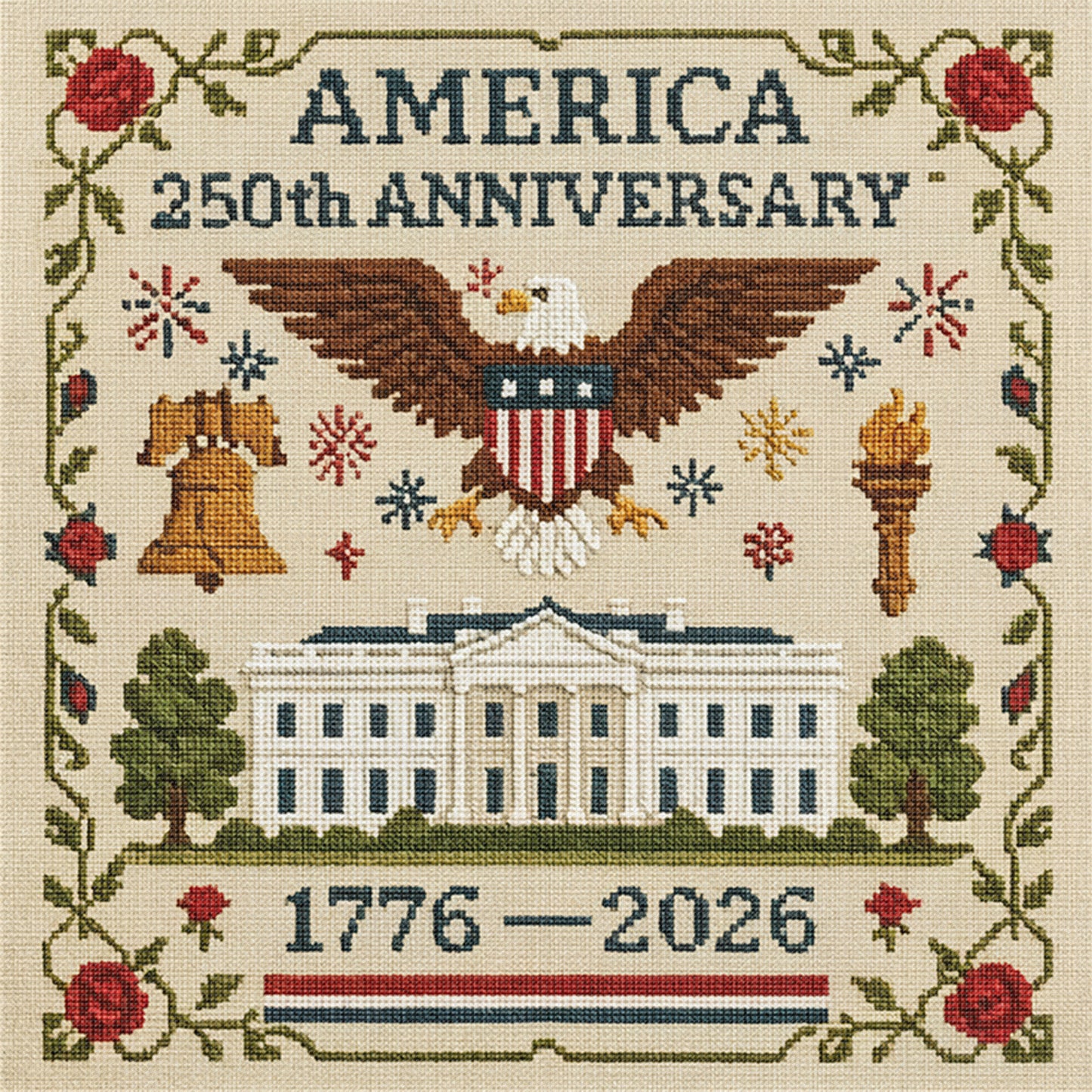 Independence Day - Full 18CT Stamped Cross Stitch 30x30CM - Huacan