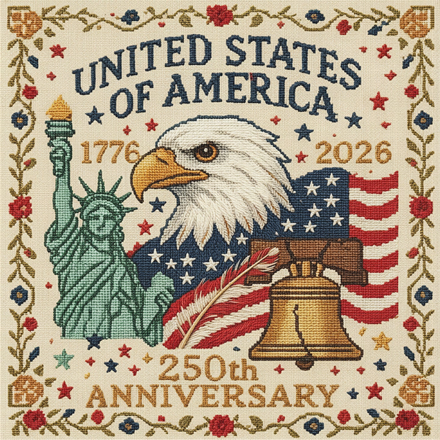 Independence Day - Full 18CT Stamped Cross Stitch 30x30CM - Huacan