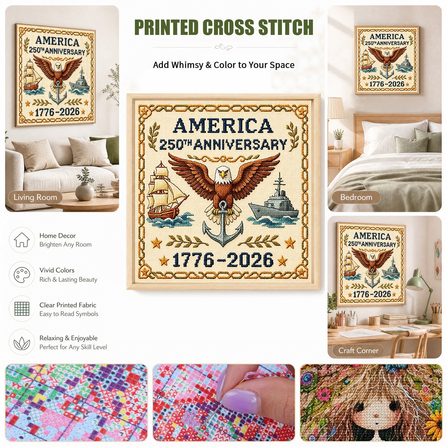 Independence Day - Full 18CT Stamped Cross Stitch 30x30CM - Huacan