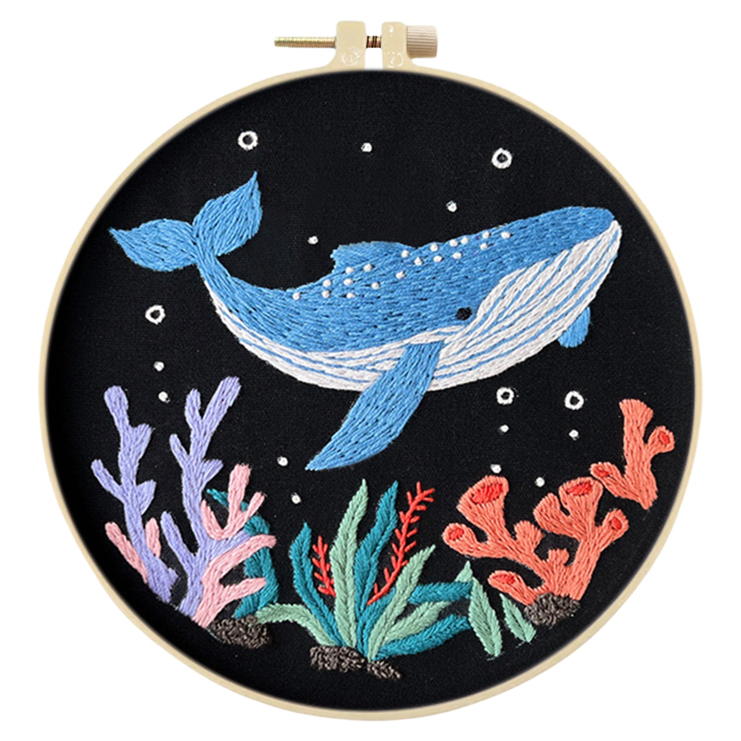 Blue Whale Ocean - DIY Embroidery Cross Stitch Kit with Pattern Cotton Threads Needles Hoop 30x30CM/11.81x11.81in